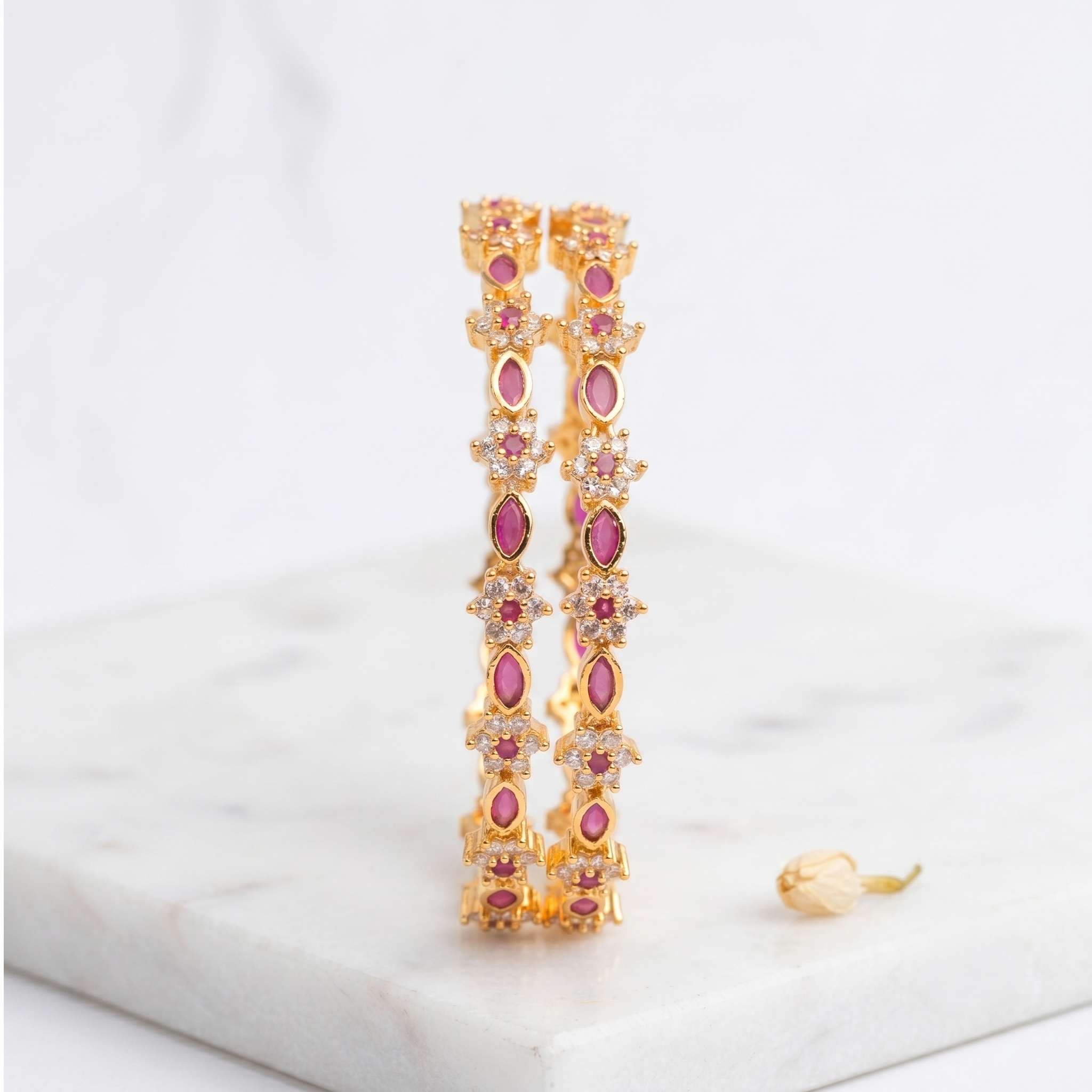 Ruby and White AD Floral Bangle detailed view - Avalna